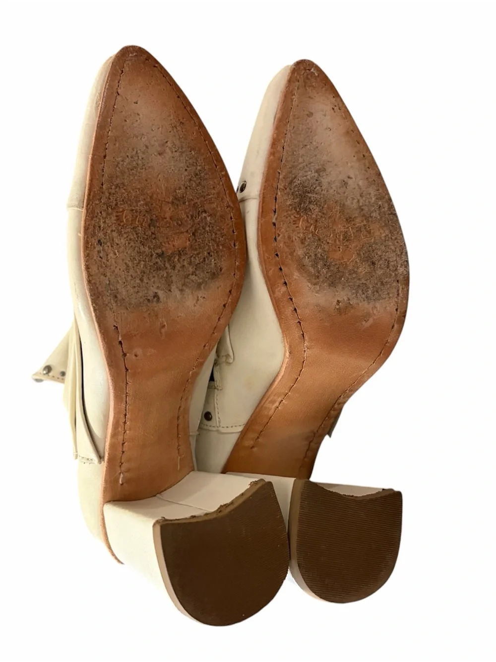 Freebird Jericho White Cream Leather Studded Booties With Block Heel Size 9
